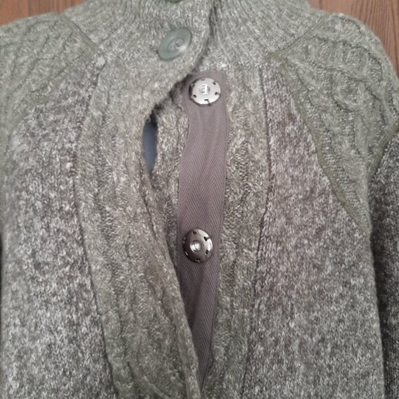 prAna Green Yarn Knit Snap Button Tunic Sweater XL Mock Neck - Picture 4 of 7